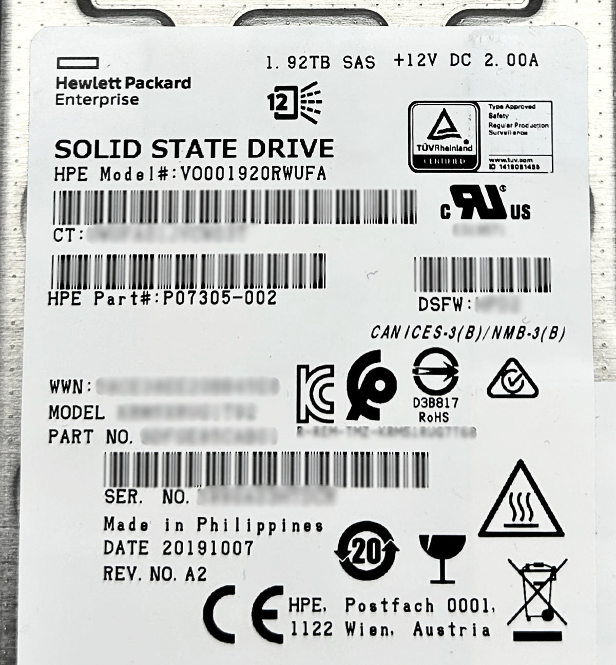 HP VO001920RWUFA 1.92TB SAS 12G RI SFF SC VSAS RM5 SSD, Used