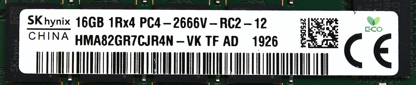 Hynix HMA82GR7CJR4N-VK 16GB PC4-21300 DDR4-2666 1RX4 ECC, Used