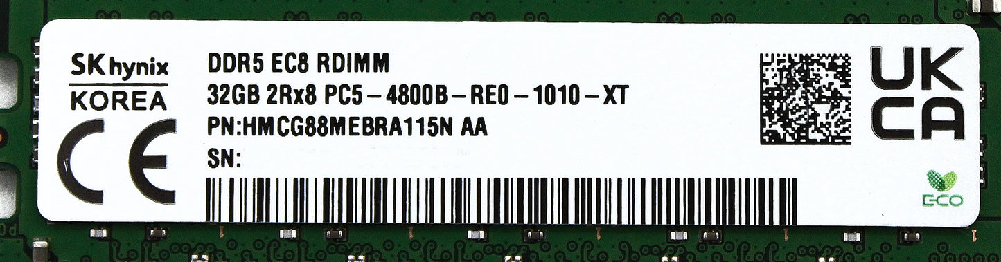 Hynix HMCG88MEBRA115N 32GB PC5-38400B-R DDR5-4800 2RX8 ECC RDIMM, Used