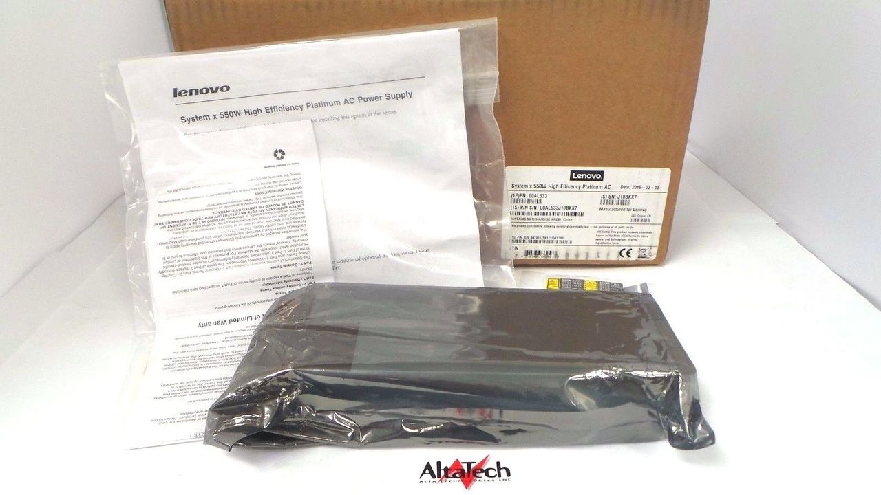 IBM 00AL533_NOB Lenovo System X 550W High Efficiency AC Power Supply, New Open Box