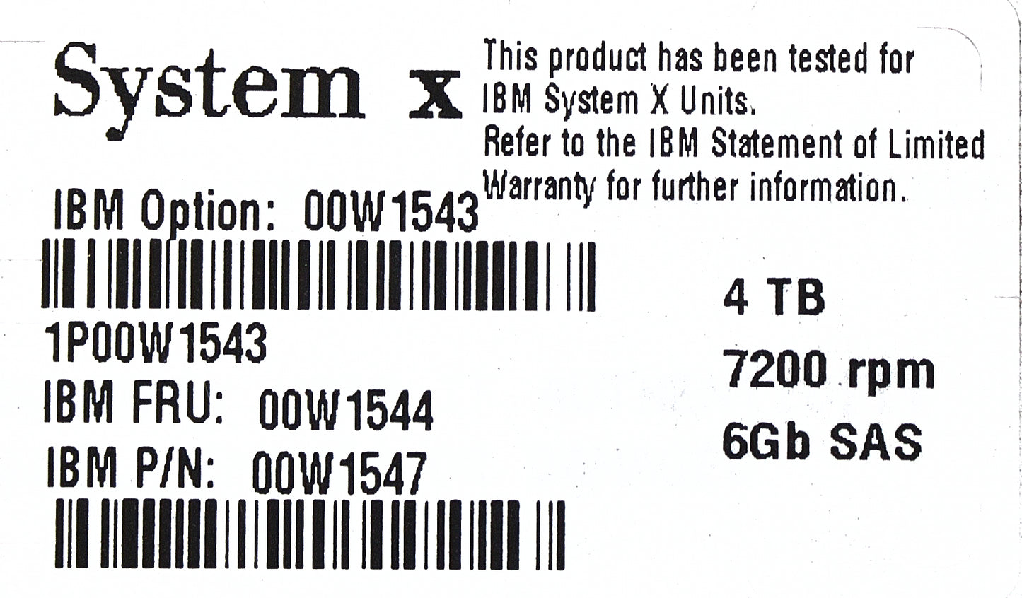 IBM 00W1544 4TB 7.2K NL SAS SED 3.5" HDD, Used