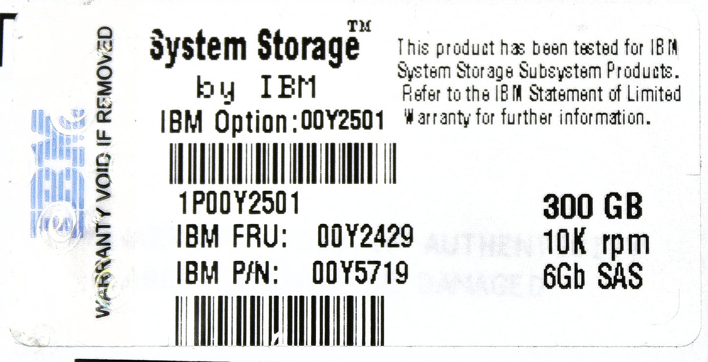 IBM 00Y2429 300GB 10K SAS 6GB 2.5" V3700, Used