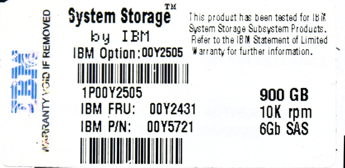 IBM 00Y2431 V3700 900GB 10K SAS 2.5" Hard Drive, Used