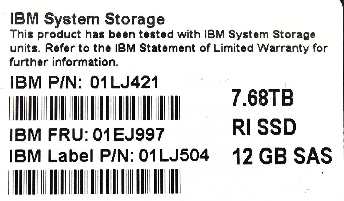 IBM 01EJ997 7.68TB 12Gb SAS 2.5" Flash Drive V5000G2, Used