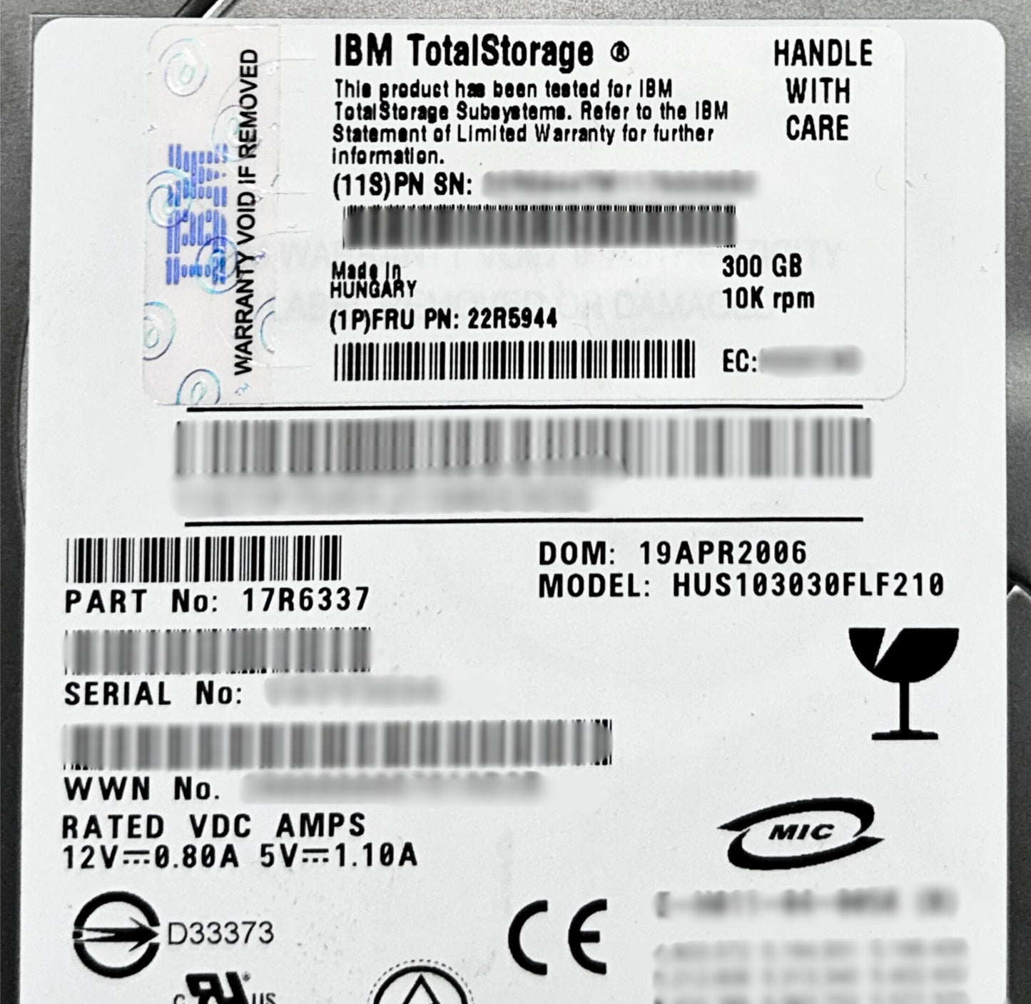 IBM 22R5947 300GB 10K 2GB FC HDD, Used