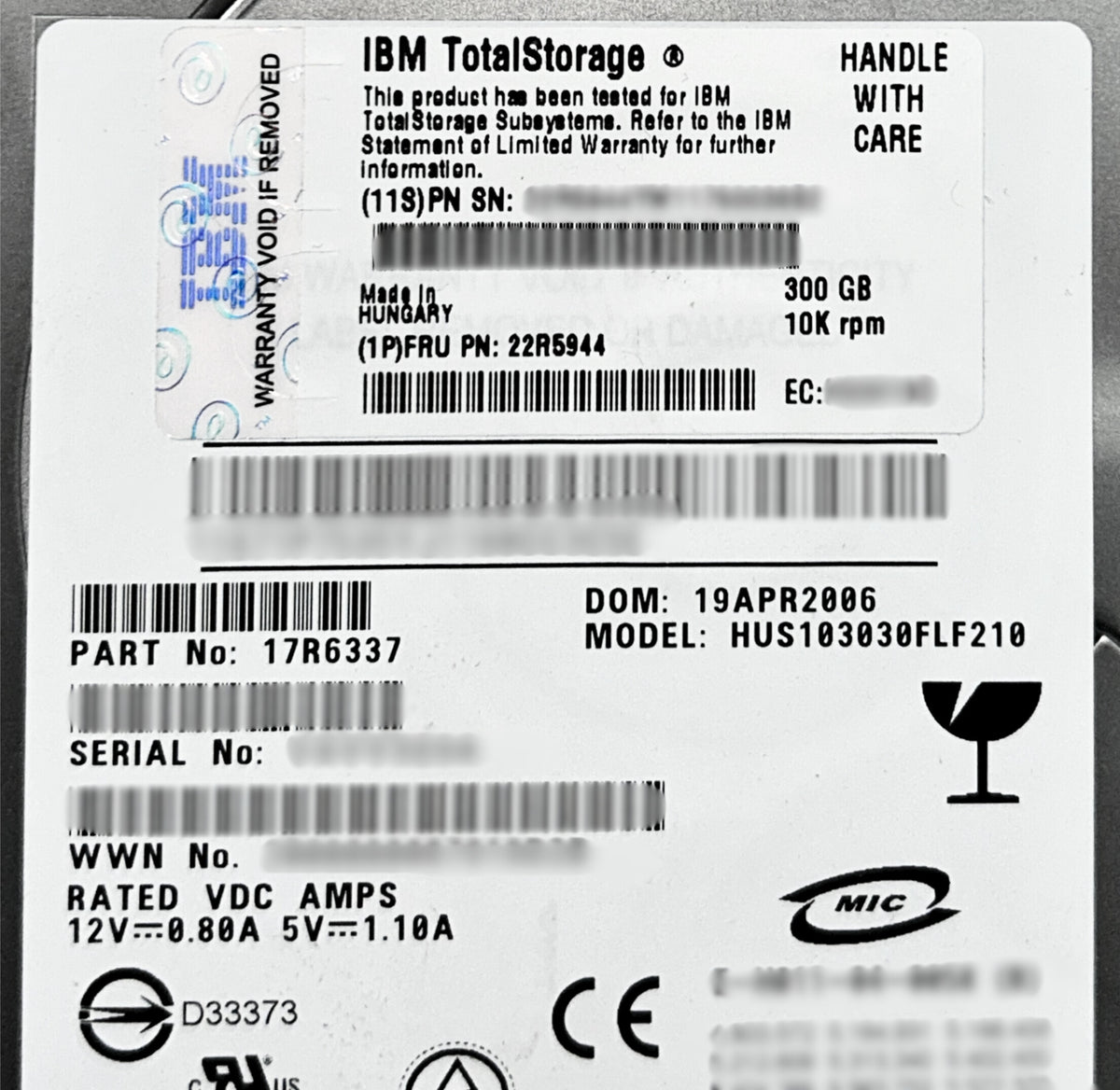 IBM 22R5947 300GB 10K 2GB FC HDD, Used
