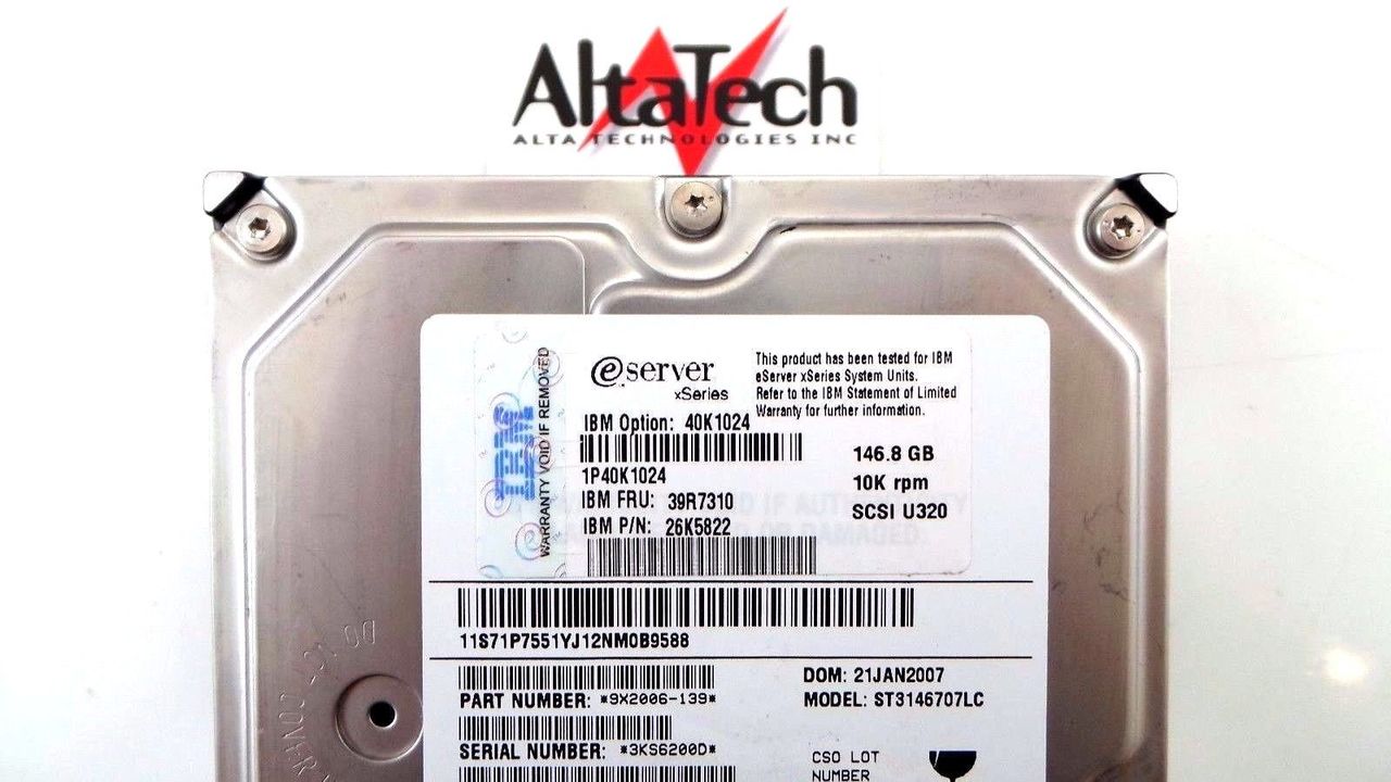 IBM 39R7310 146GB 10K SCSI 3.5" Hard Drive, Used