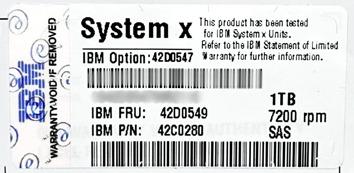 IBM 42D0549 1TB 7.2K NL SAS 3.5I" HDD, Used