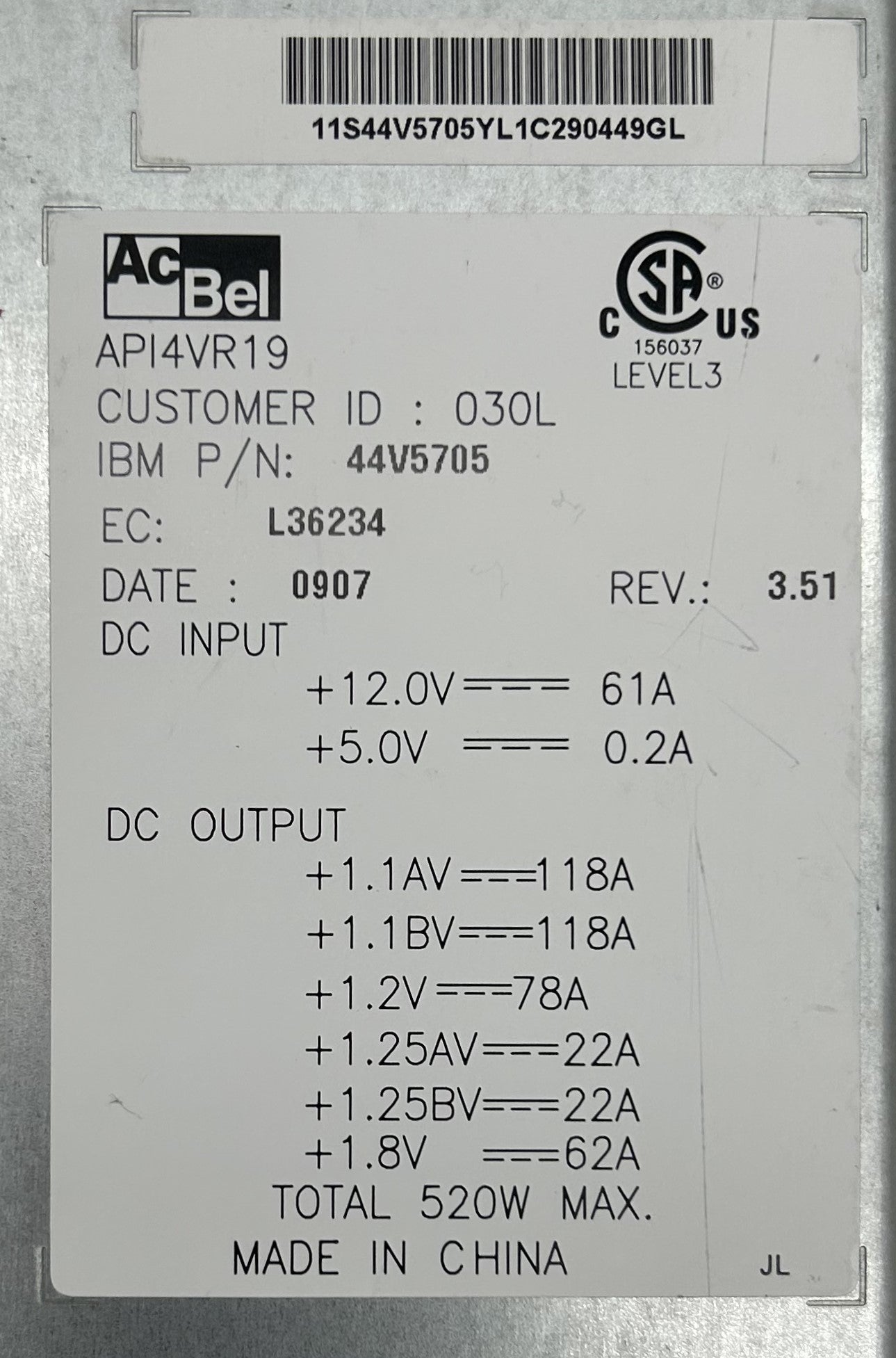 IBM 44V5705 MMA VOLTAGE REGULATOR MODULE, Used