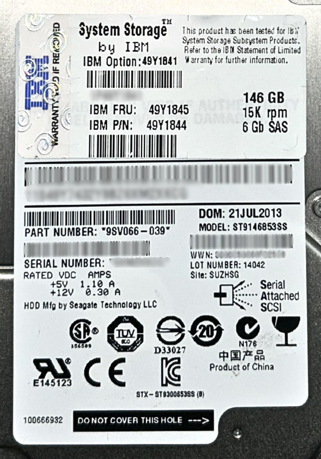 IBM 49Y1844 146GB 15K 6GB SAS HDD, Used