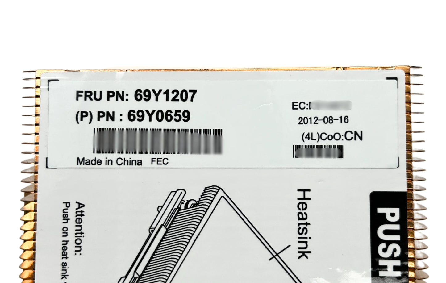 IBM 69Y1207 130W PROC HEATSINK X3550 X3650 M3, Used