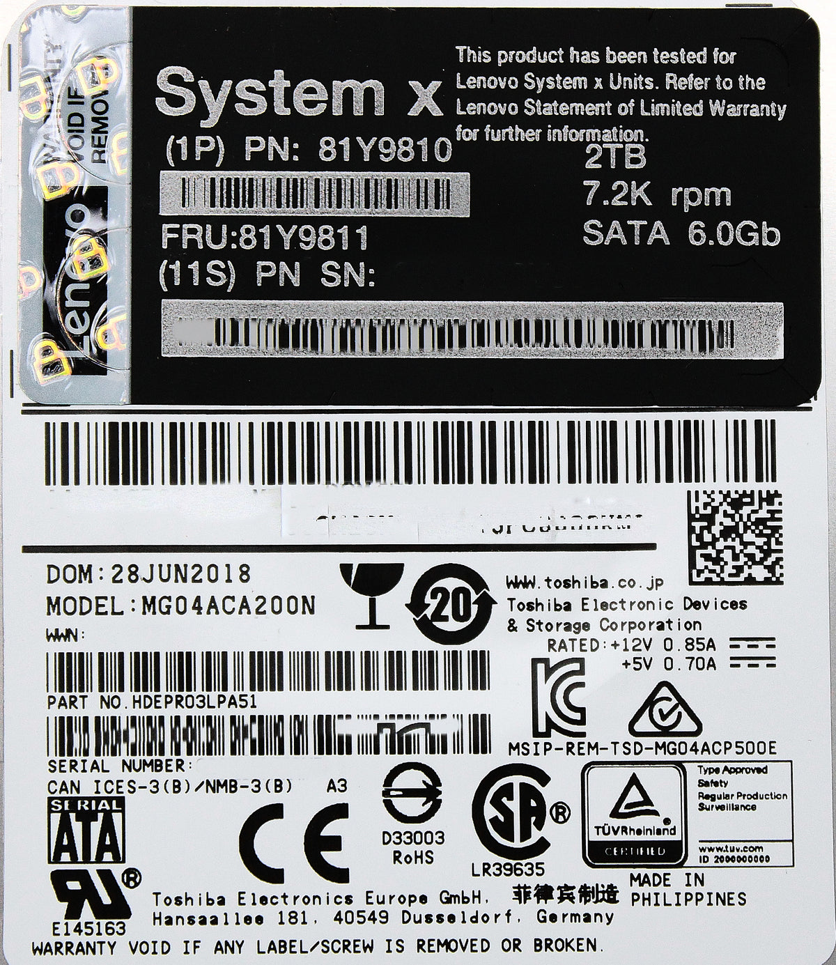 IBM 81Y9811 2TB 7.2K 6G NL SATA 3.5" HDD, Used