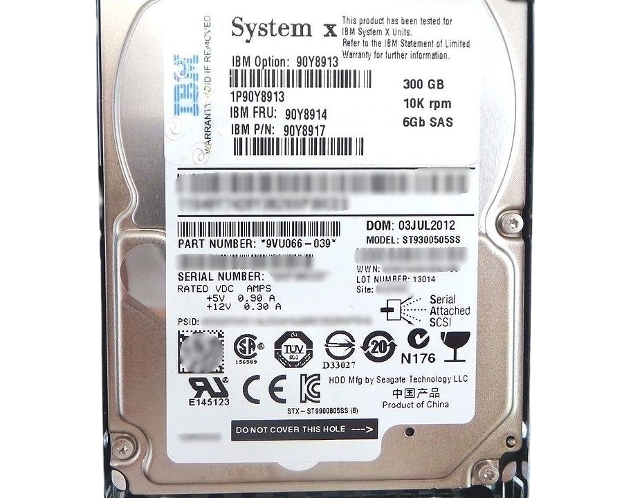 IBM 90Y8914 System X 300GB 10K SAS 2.5" Hard Drive, Used