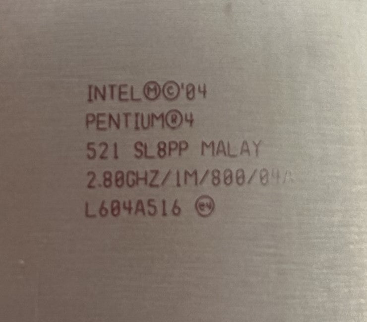 Intel SL8PP 2.8GHZ/1MB/84W/1C, Pentium 4, Used