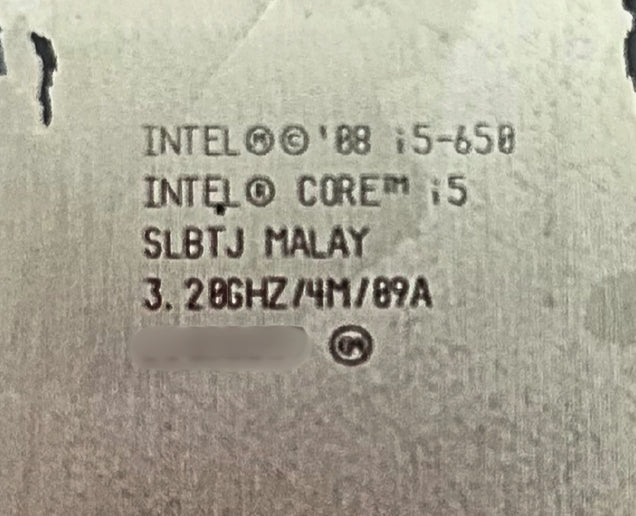 Intel SLBTJ 3.2GHZ/4MB/73W/2C, Core I5-650, Used