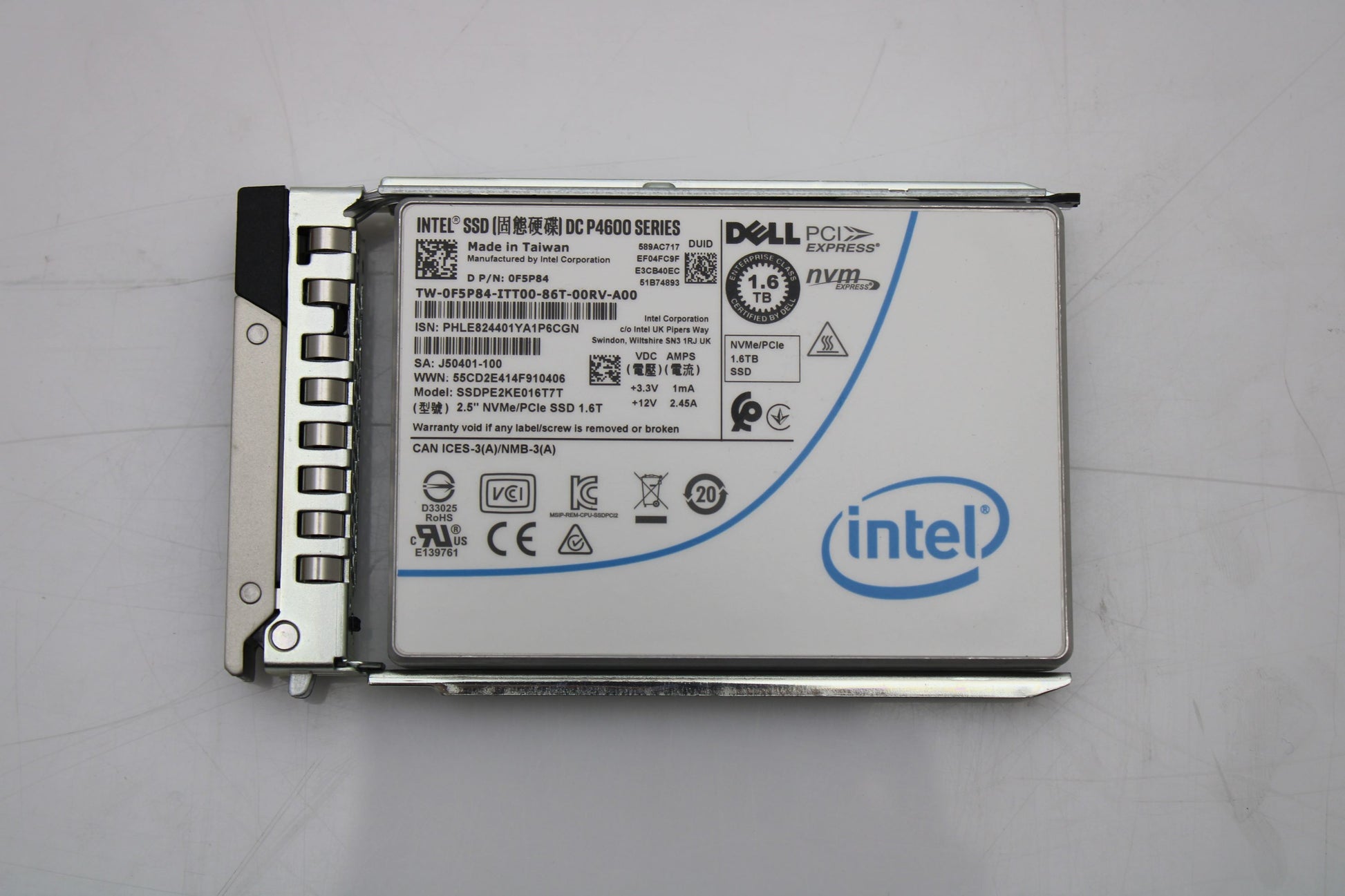 Intel SSDPE2KE016T7T INTEL DC P4600 SSDPE2KE016T7T 1.6TB SSD 2.5 NVME Dell F5P84 Solid State Drive, Used