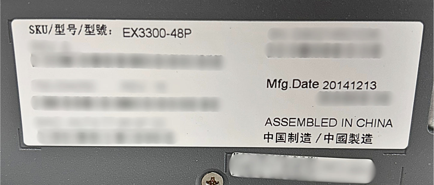 Juniper Networks EX3300-48P 48 Port 10/100/1000BASET POE+ Managed Switch, Used