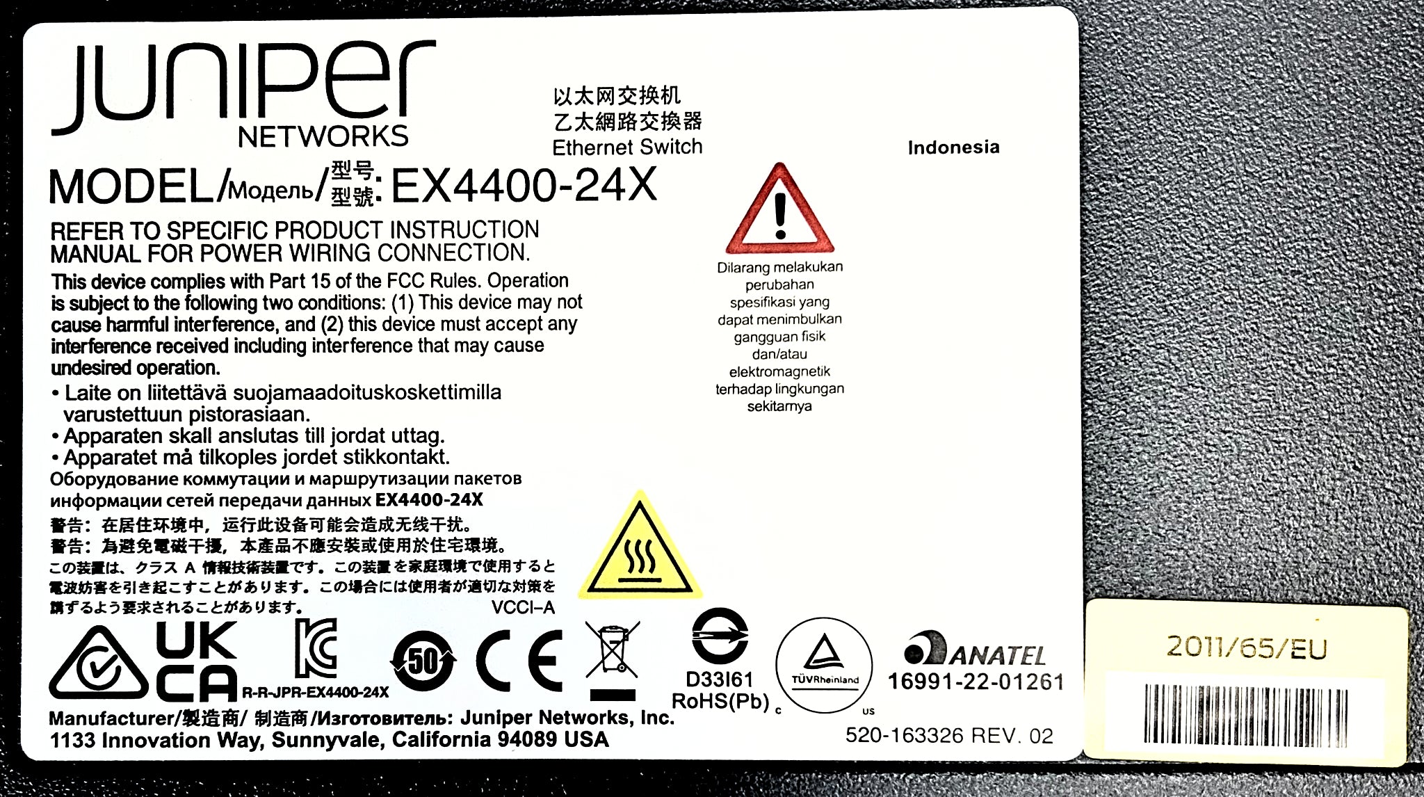 Juniper Switch EX4400-24X 24-Port 10GBase-X Ethernet Dual AC