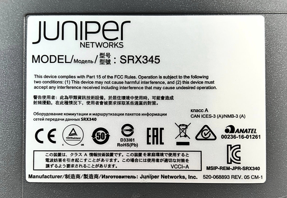 Juniper Networks SRX345 Security Services Gateway Switch, Used