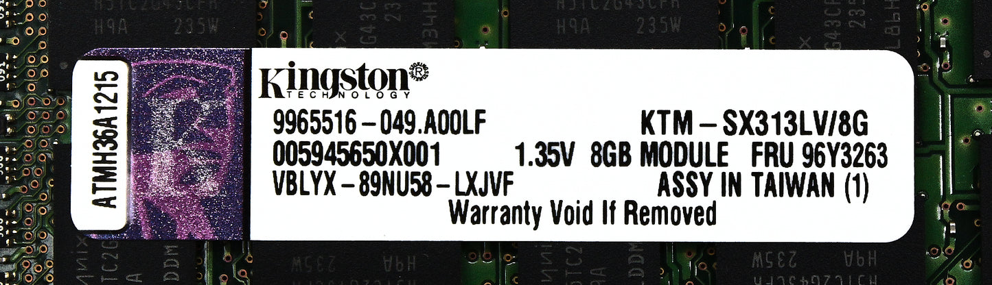Kingston KTM-SX313LV/8G 8GB 2RX4 PC3L-10600R DDR3-1333MHZT, Used