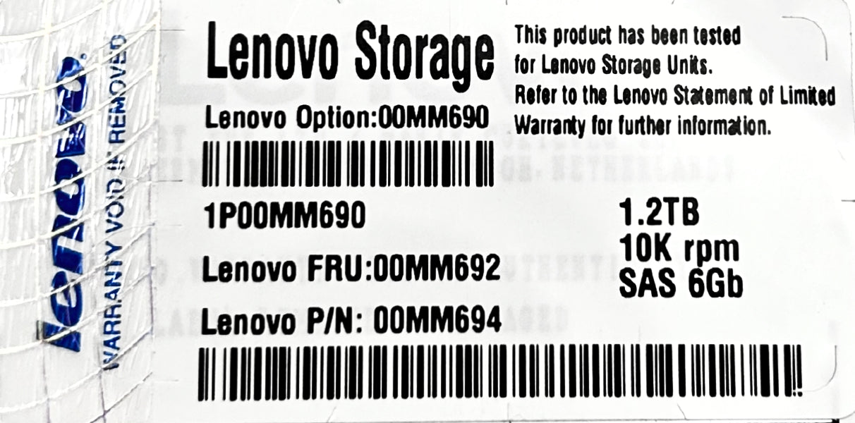 Lenovo 00MM692 1.2TB 10K 6G SAS 2.5 HD S2200 E1024, Used