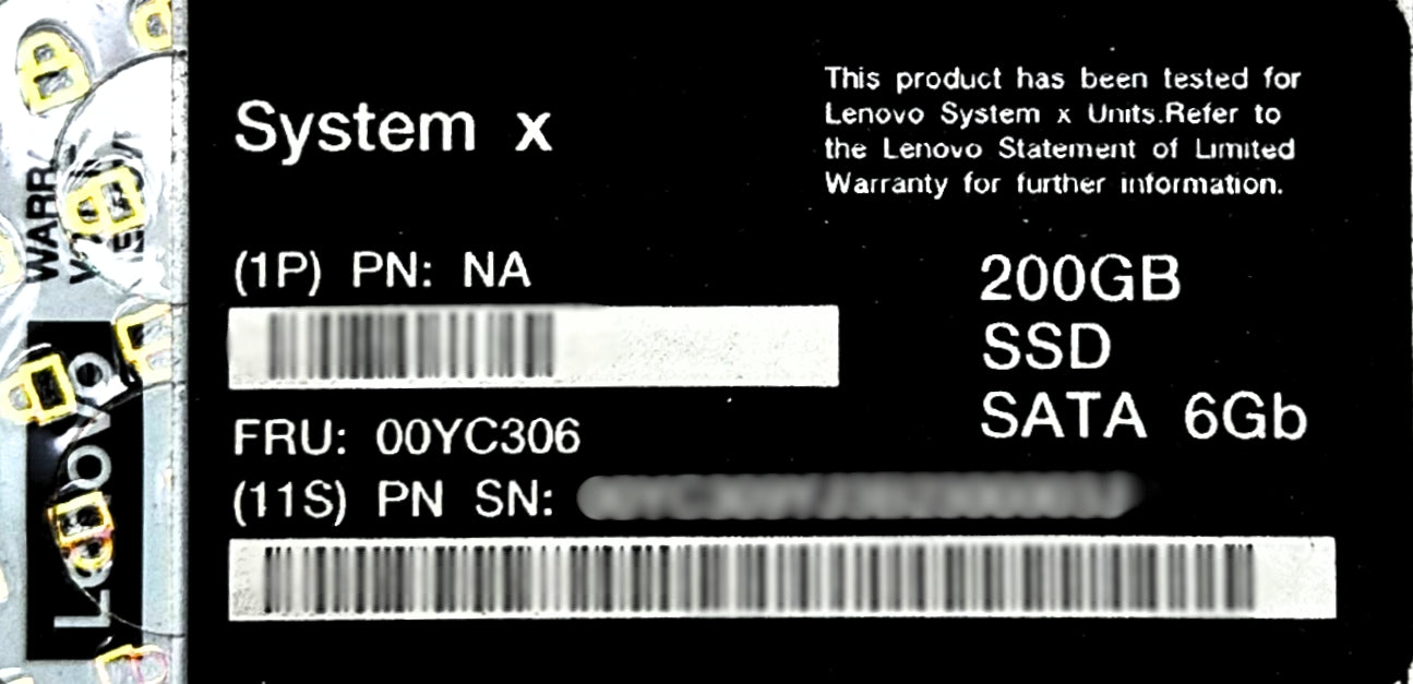 Lenovo 00YC306 200GB SATA HS 2.5in SSD, Used