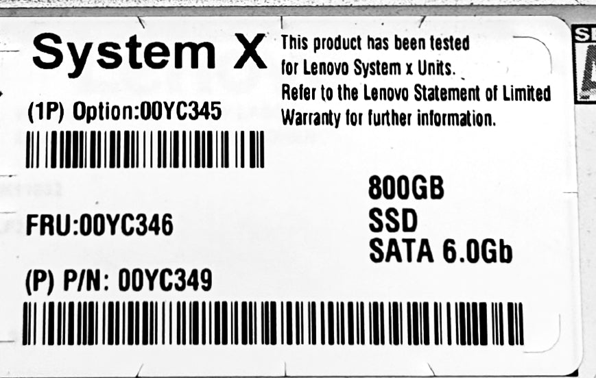 Lenovo 00YC345 800GB S3710 3.5' SATA SSD, Used