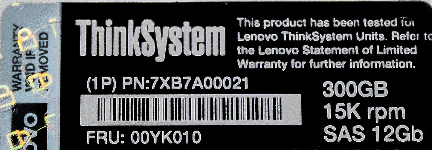 Lenovo 00YK010 300GB 15K SAS 12G 512N 2.5" HDD, Used
