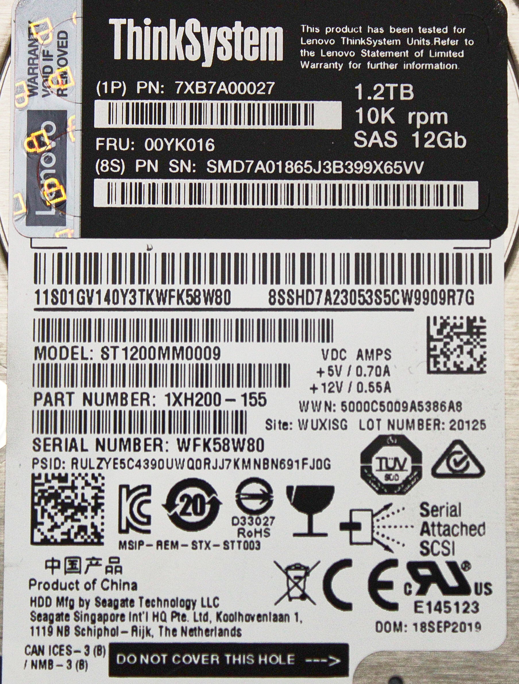 LENOVO 00YK016 1.2TB 10K SAS 12G 2.5