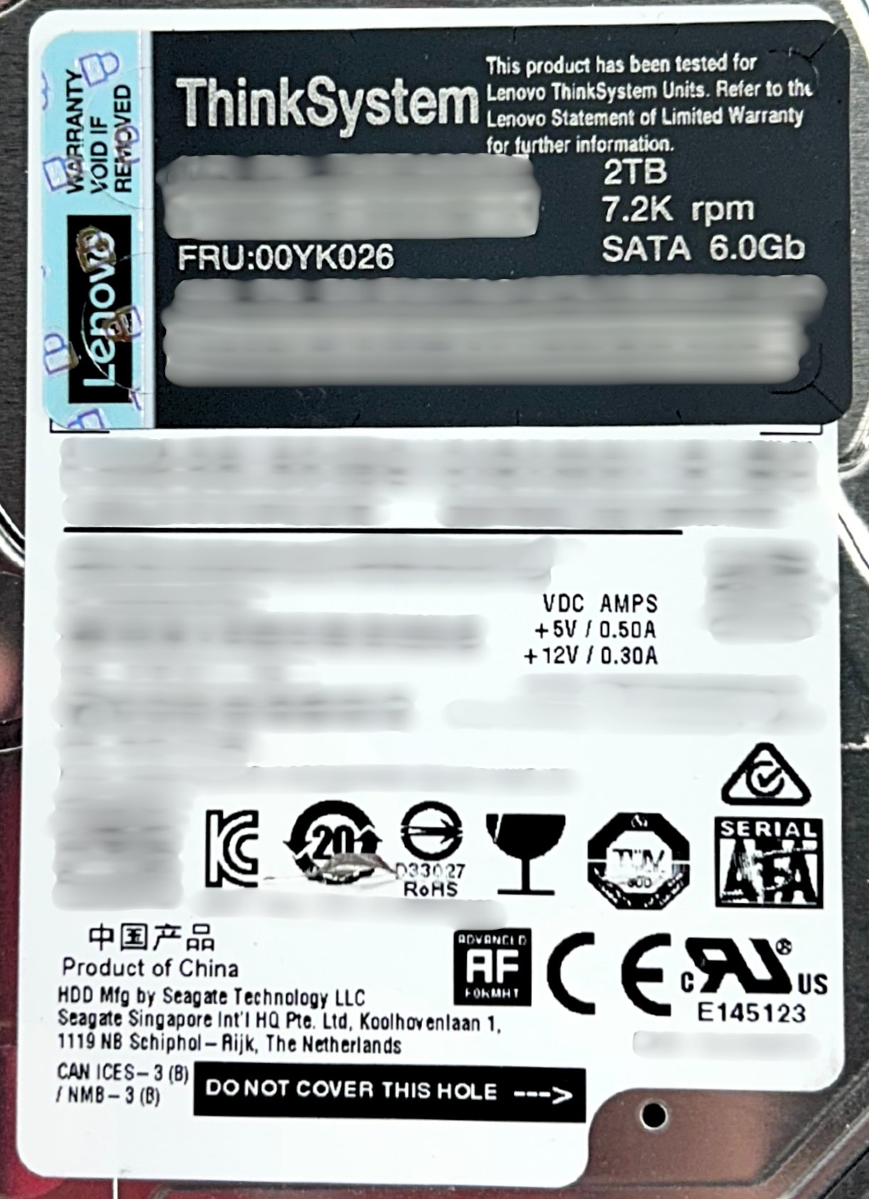 Lenovo 00YK026 2TB 7.2K SATA 2.5" HDD, Used