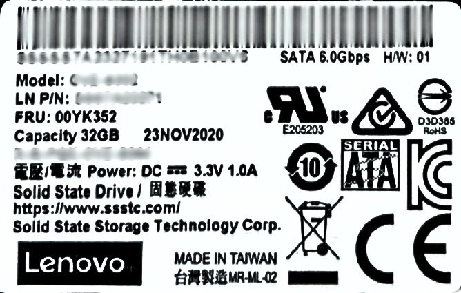 Lenovo 00YK352 Lenovo 32GB 6g m.2 2242 Sata SSD, Used