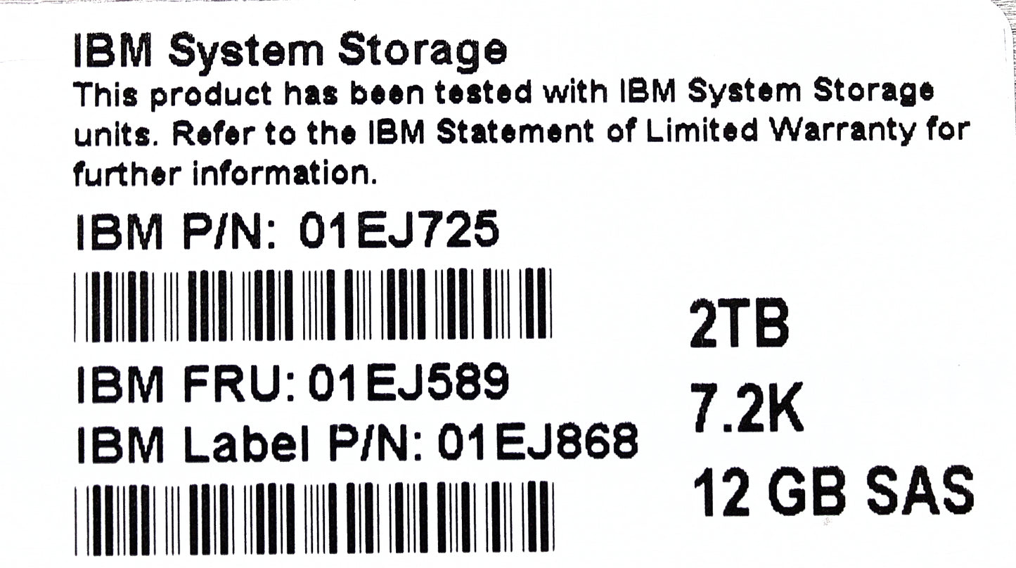 Lenovo 01EJ589 V3700 V2 2TB 2.5 inch 7.2K HDD, Used