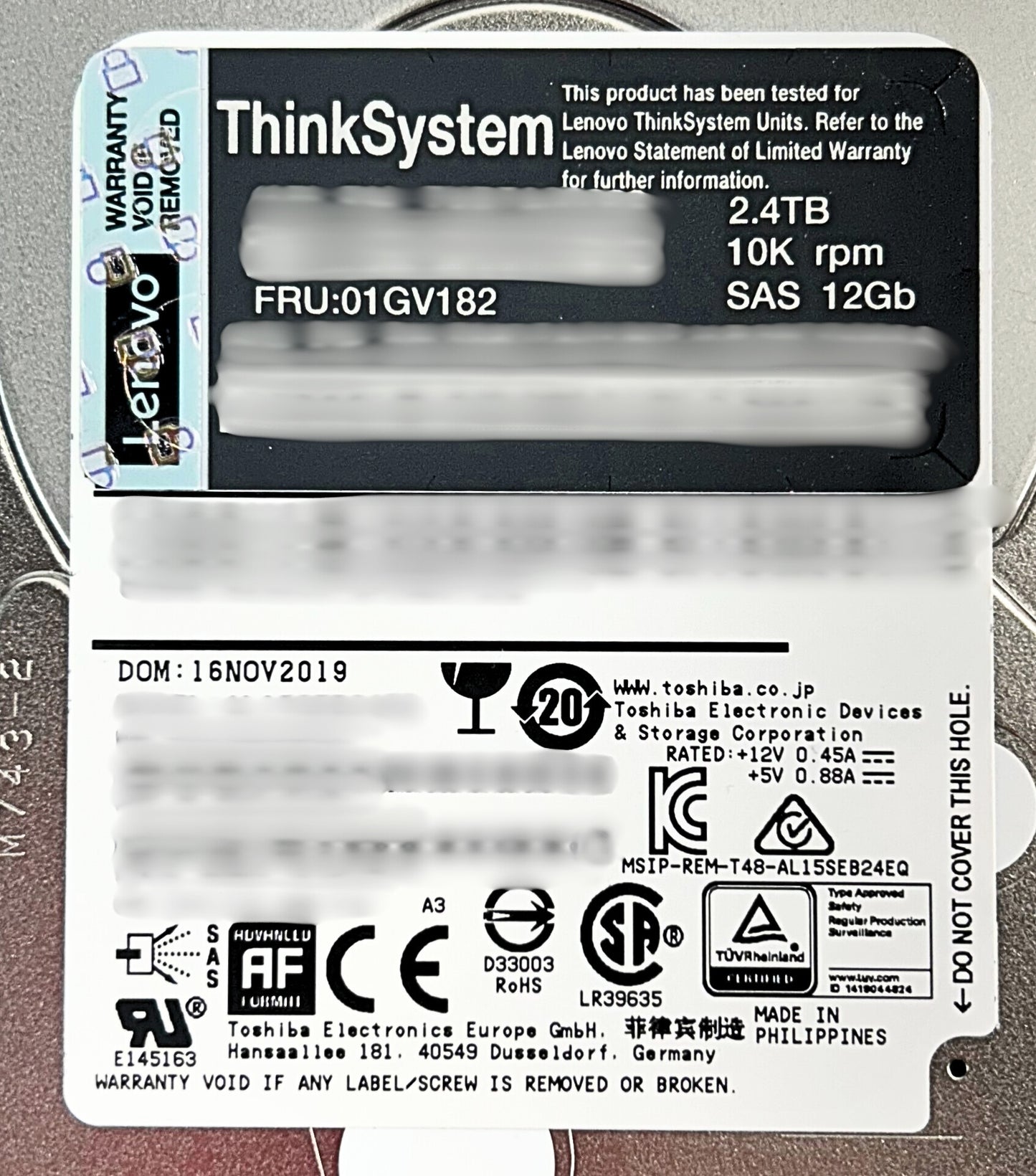 Lenovo 01GV182 2.4TB 10K 12G SAS 2.5 HDD, Used