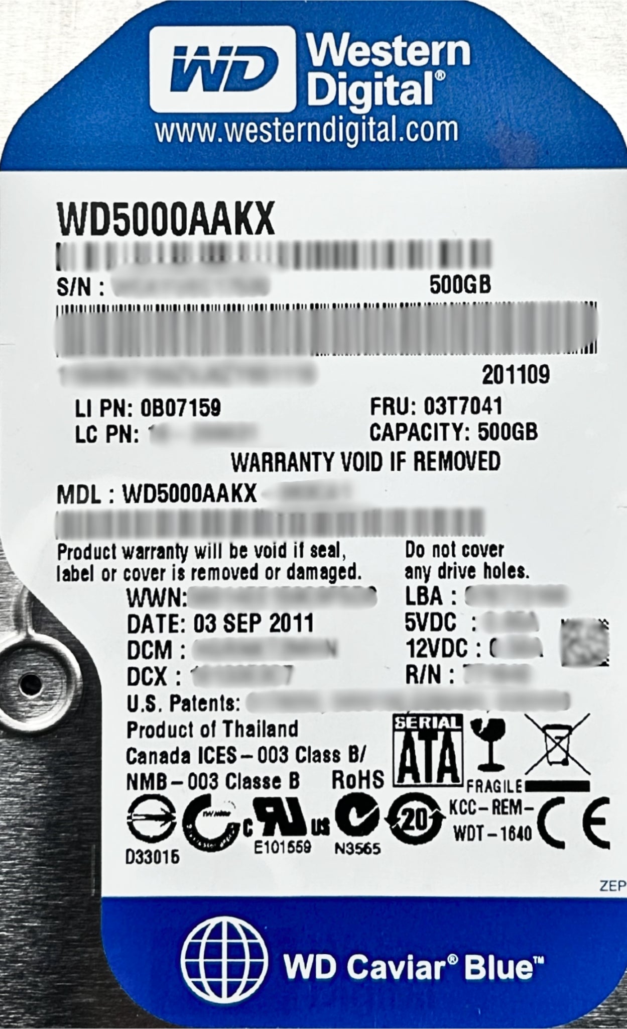 Lenovo 03T7041 500GB 7.2K SATA 3.5 IBM HDD, Used