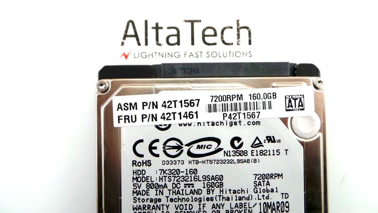 Lenovo 42T1461 160GB 7.2K SATA 2.5" Hard Drive, Used