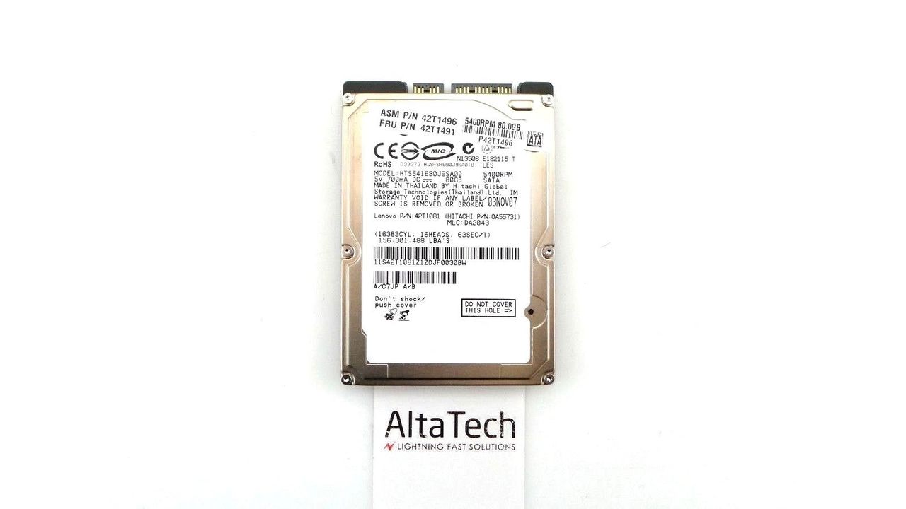 Lenovo 42T1491 80GB 5.4K SATA 2.5" Hard Drive, Used