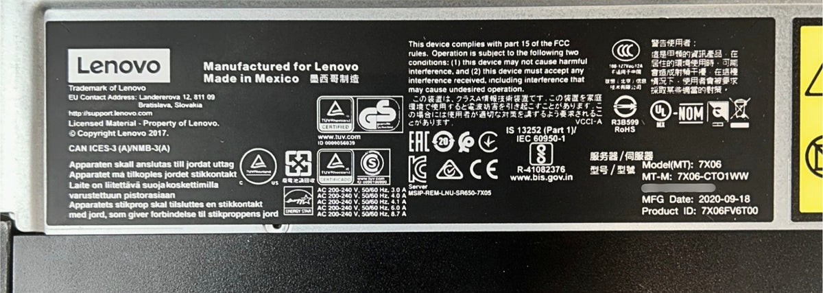 Lenovo 7X06CTO1WW SR650 Server CTO Base Chassis, Used