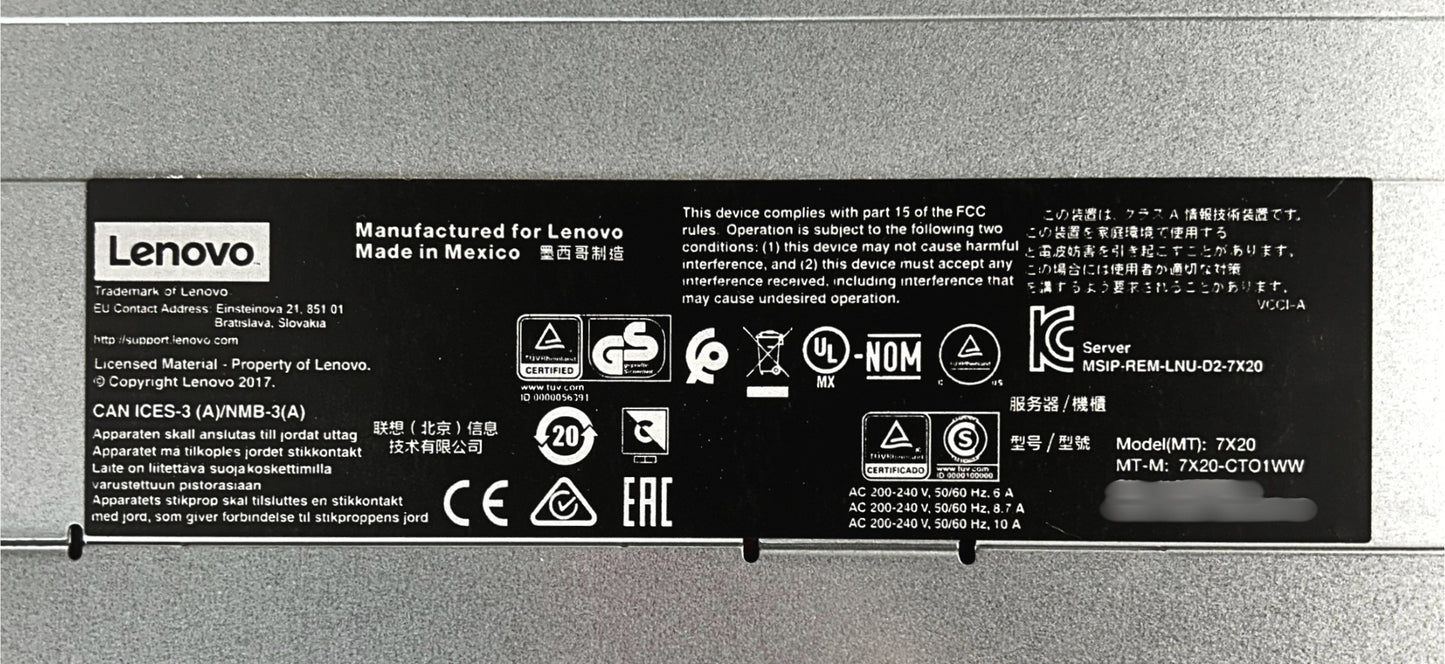 Lenovo 7X20CTO1WW ThinkSystem CTO D2 Enclosure for 4x SD530 (7X21CTO1WW), Used