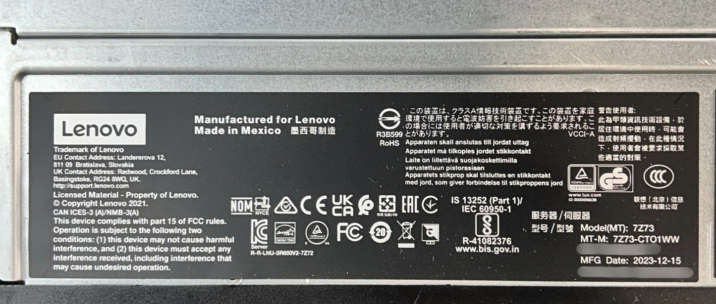 Lenovo 7Z73CTO1WW ThinkSystem SR650 V2 Server Configured to Order, Used