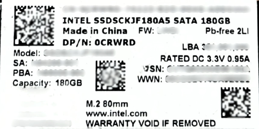 Lenovo CRWRD 180GB SSD m.2 Sata 6G 80 Intel, Used