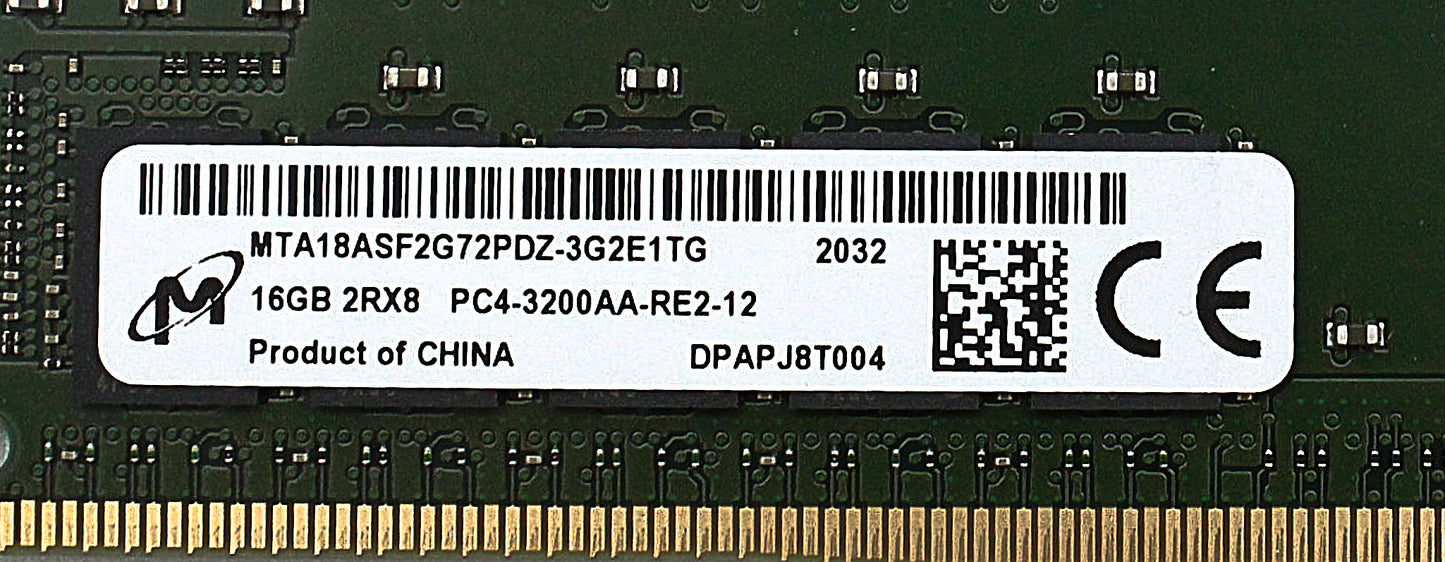 Micron MTA18ASF2G72PDZ-3G2E 16GB PC4-25600AA DDR4-3200 2RX8 ECC, Used