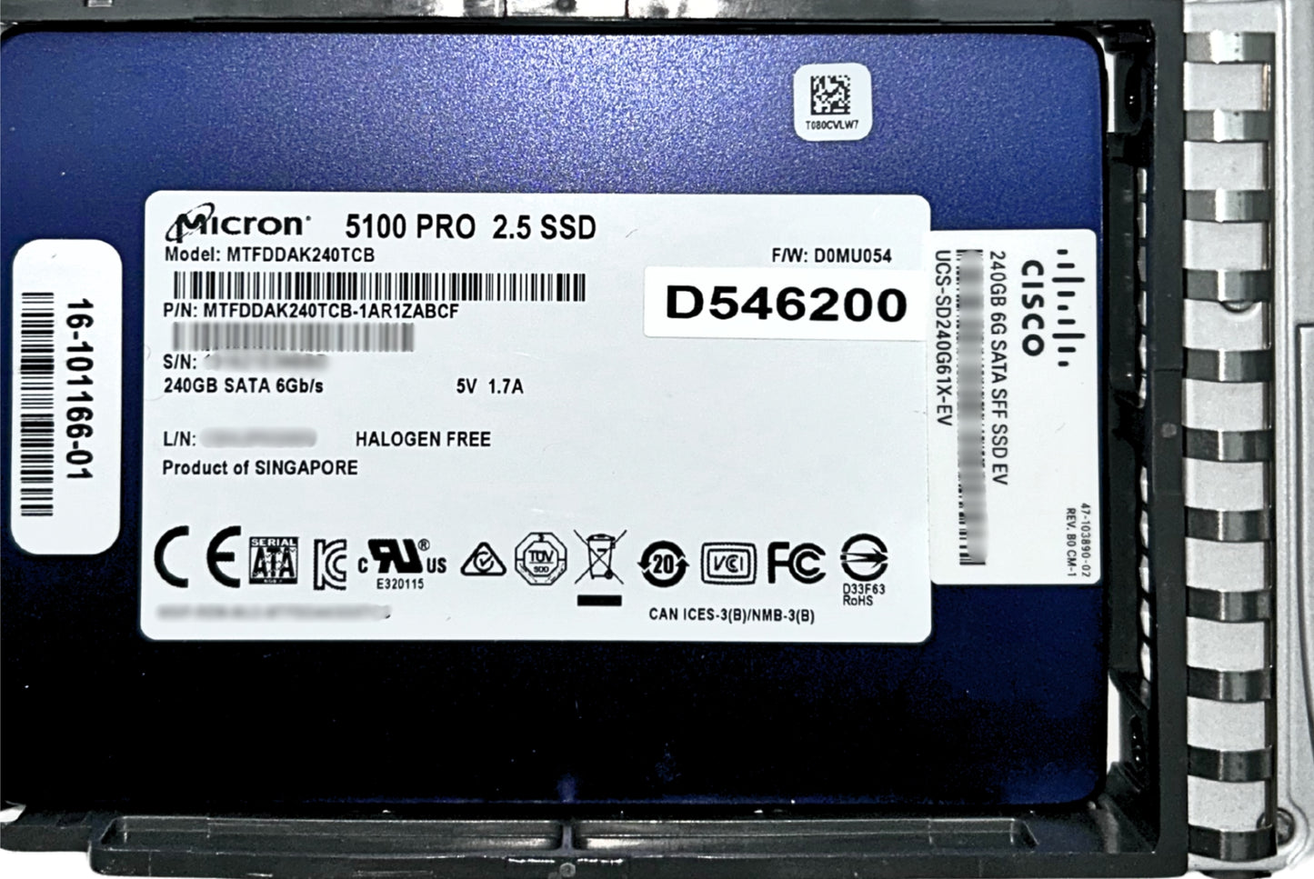 Micron MTFDDAK240TCB 240GB Enterprise Value SATA 6Gb/s 2.5'', Used