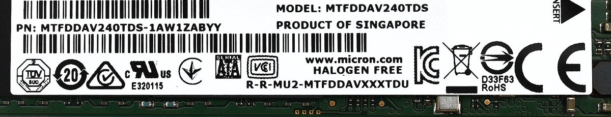 Micron MTFDDAV240TCB-1AR1ZA 240GB SSD Sata 6g m.2 5100 Pro, Used