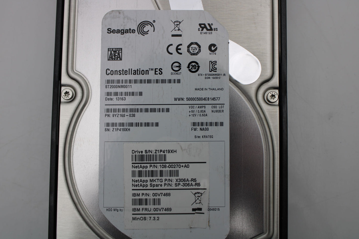 NetApp X306A-R5 2TB 7.2K SATA Hard Drive, Used