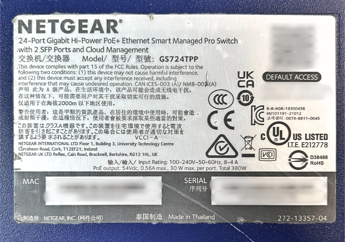 NETGEAR GS724TPP NetGear 24-Port GE PoE plus Managed Smart Switch, Used