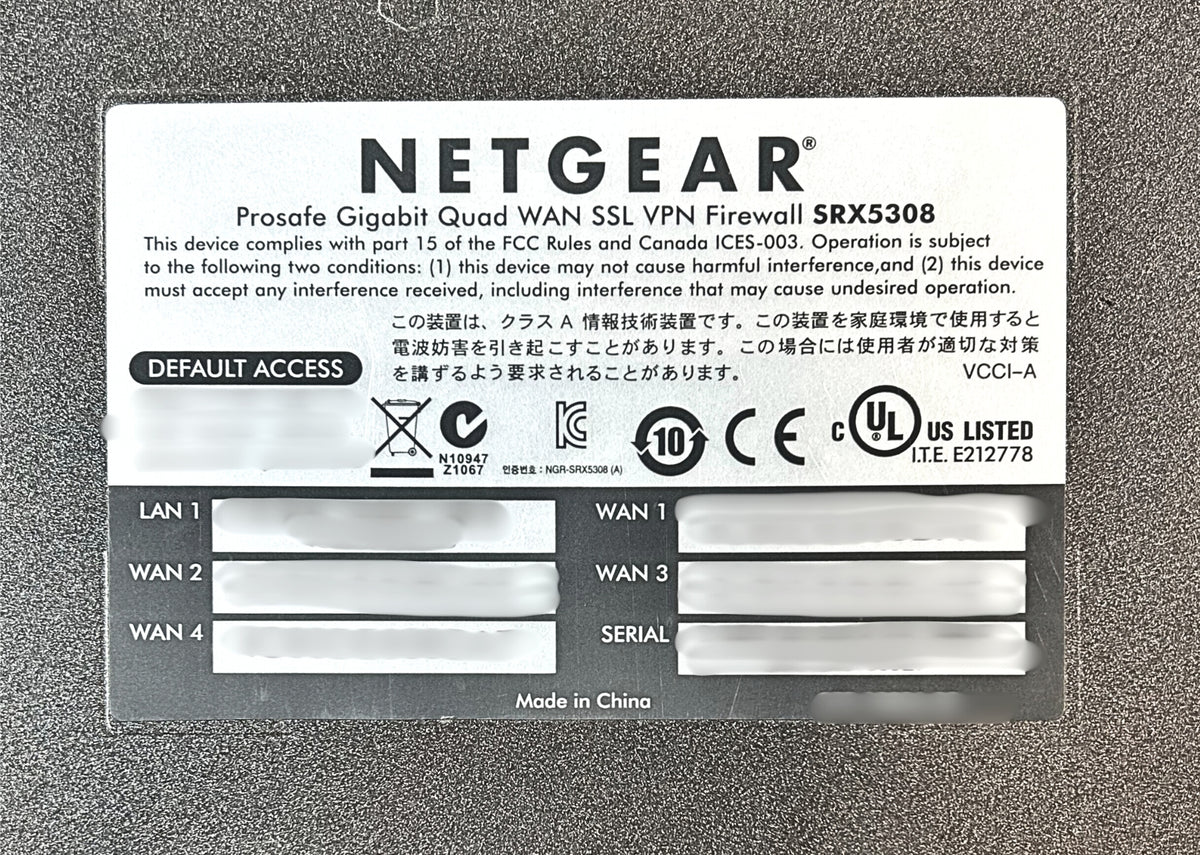NETGEAR SRX5308 ProSafe Quad WAN Gigabit VPN Firewall, Used