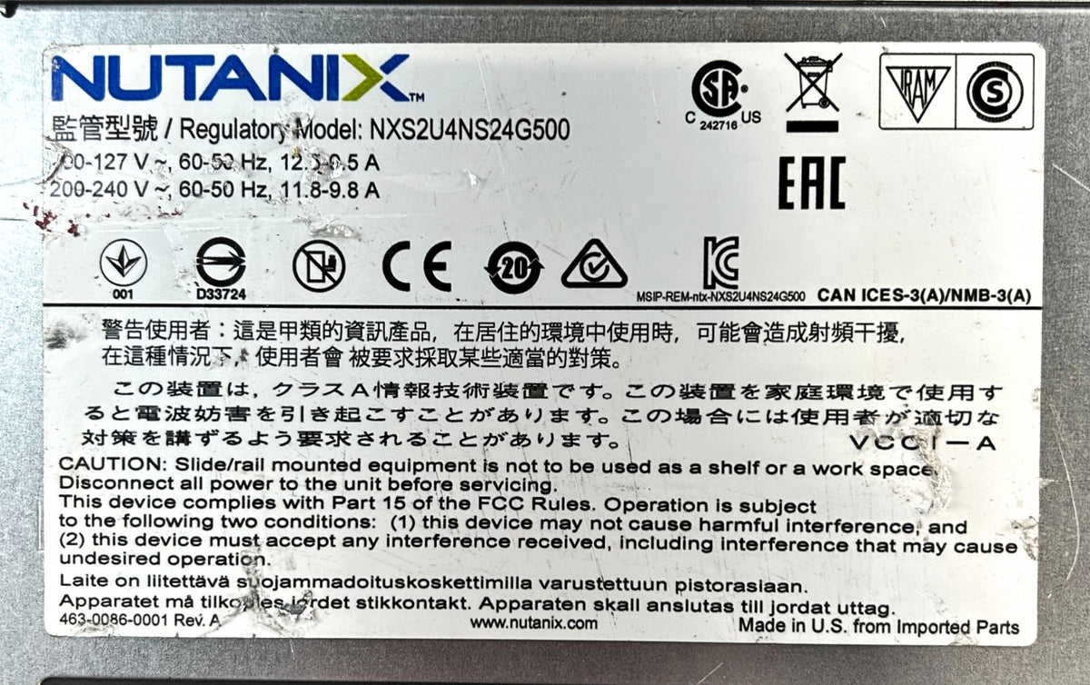 Nutanix NXS2U4NS24G500 NX-3460-G5 24 Bay 4X Node 2U Server Configured to Order, Used