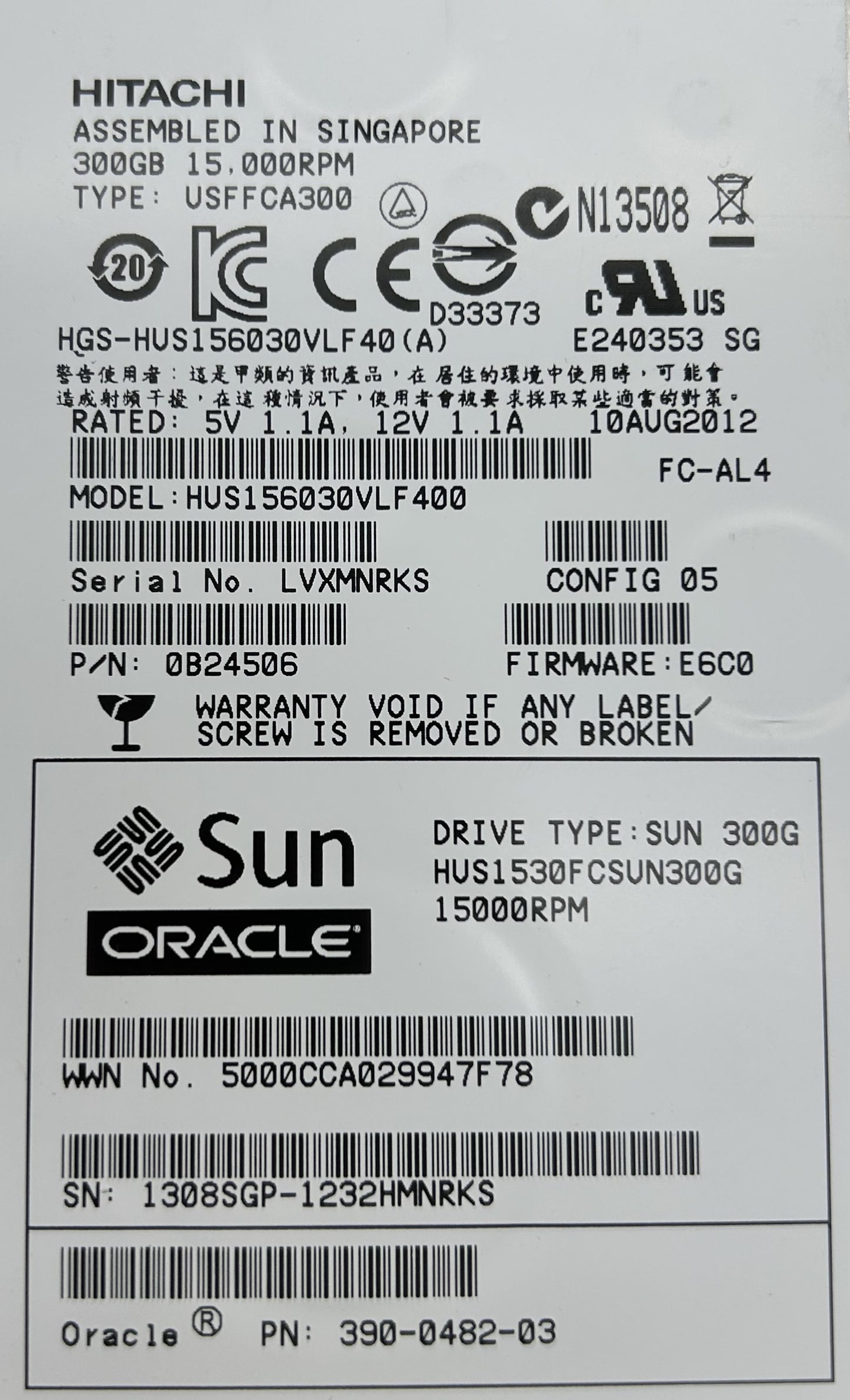 Oracle 390-0482 300GB - 15000 RPM FC-AL D, Used