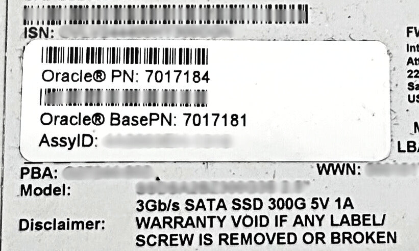 Oracle 7017184 300GB SATA SSD 2.5" W/ MARLIN, Used