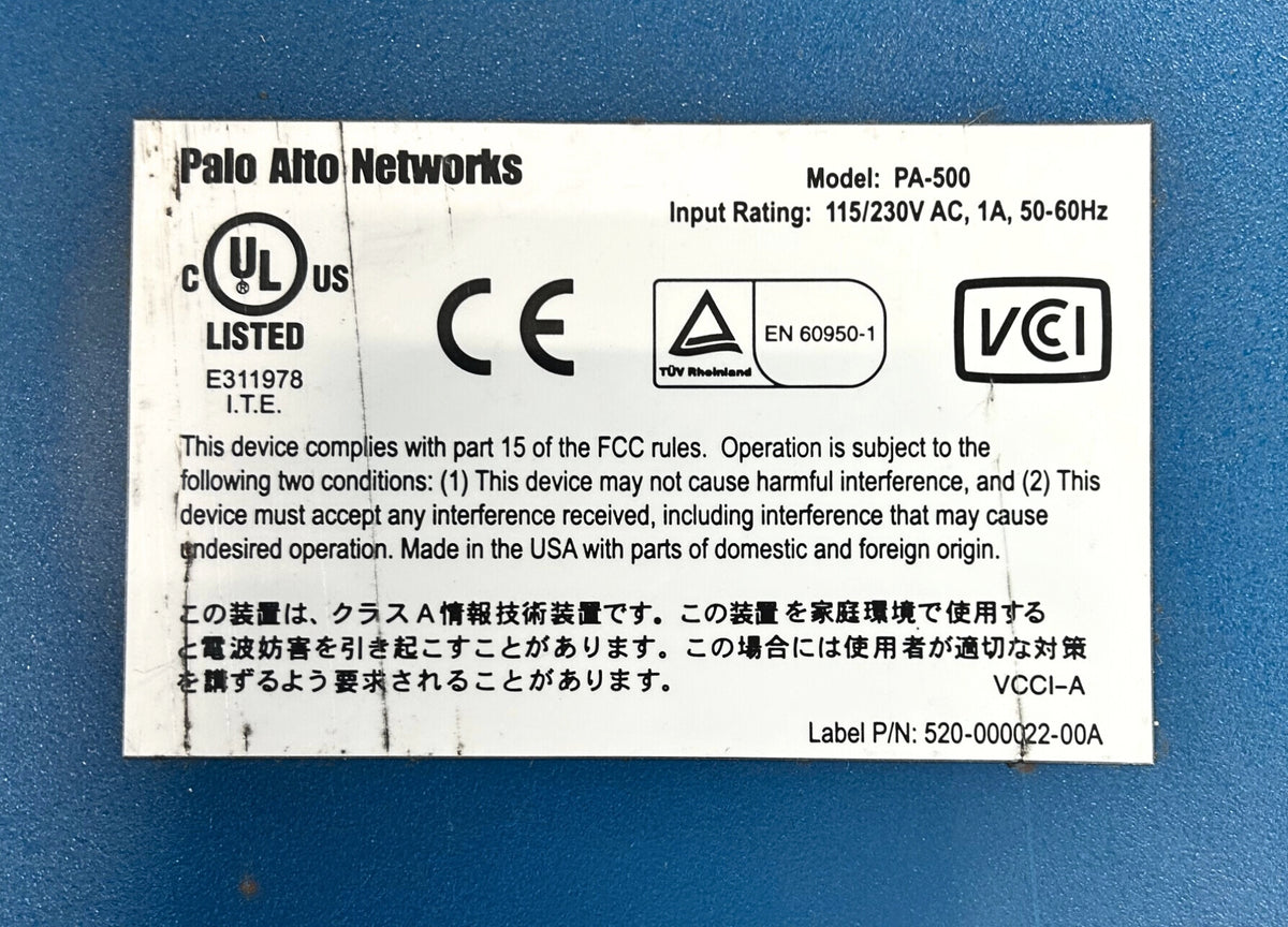 Palo Alto PA-500 8-Port Network Firewall Security Appliance, Used